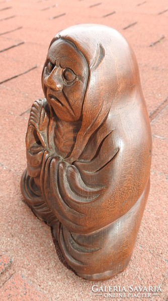 Antique wood carved buddha statue - rare representation