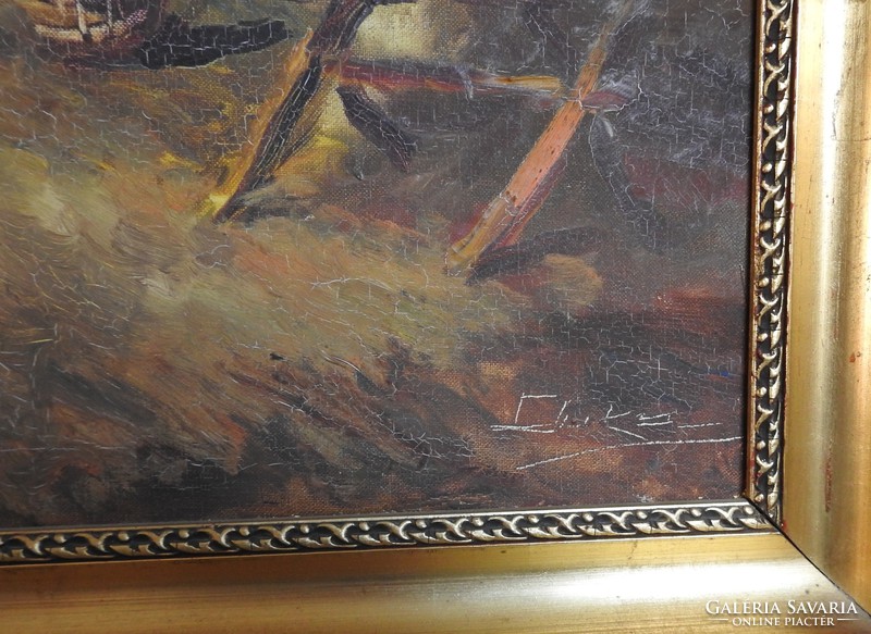 Falusi udvar  - jelzett nagyméretű olaj/ vászon festmény