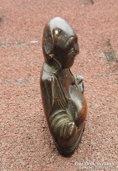 Antik tömör bronz Buddha miniatúra - 8 cm magas / 412 gr