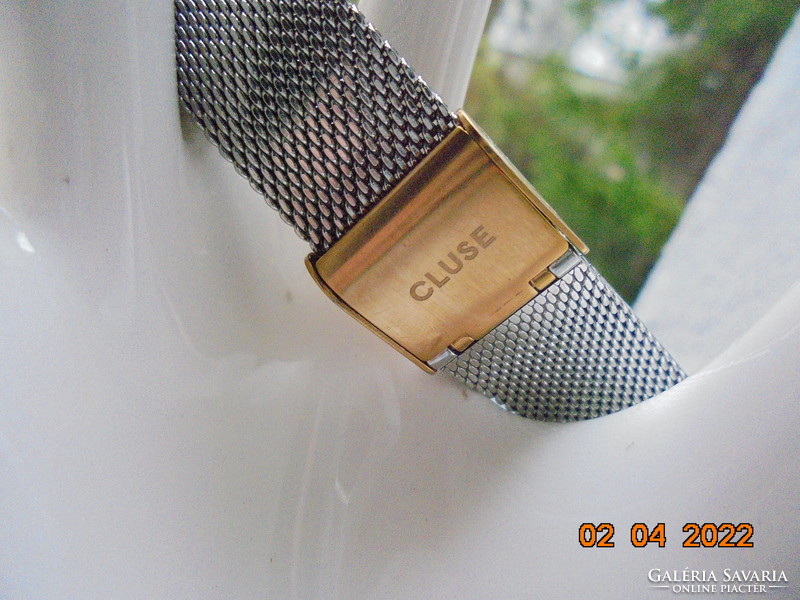 Cluse stainless steel mesh silver-plated watch strap with gold-plated release buckle
