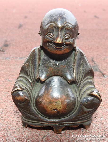 Antique solid bronze buddha miniature - 8 cm high / 412 gr