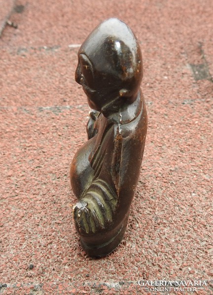 Antique solid bronze buddha miniature - 8 cm high / 412 gr