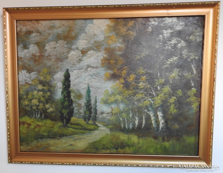 László Neogrády large-scale oil on canvas painting _ forest