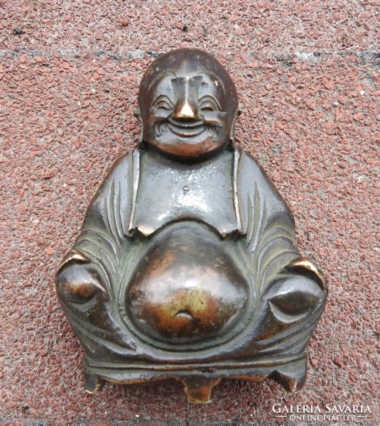 Antik tömör bronz Buddha miniatúra - 8 cm magas / 412 gr