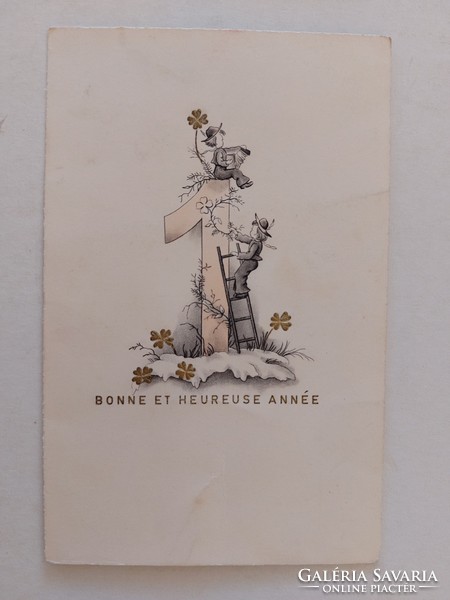 Old New Year's card embossed postcard children clover