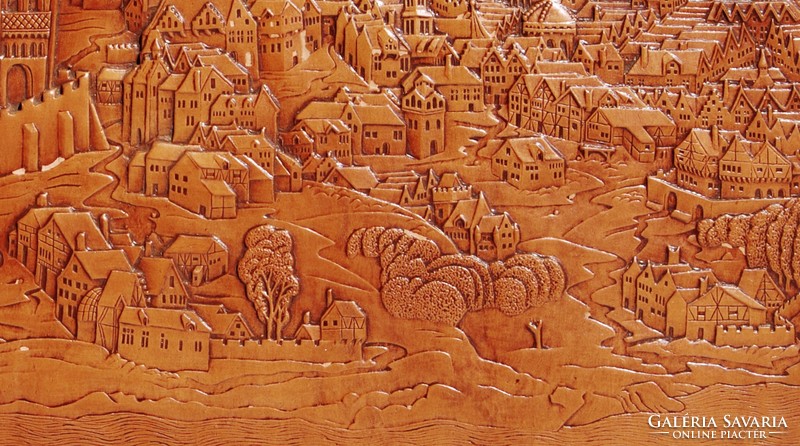 The first known view of Buda (Renaissance, 1493) - terracotta wall decoration, based on contemporary woodcut