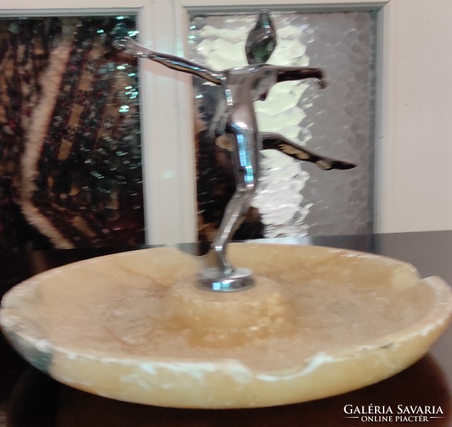Special art deco bronze statue of chrome dancer lady with marble soles.