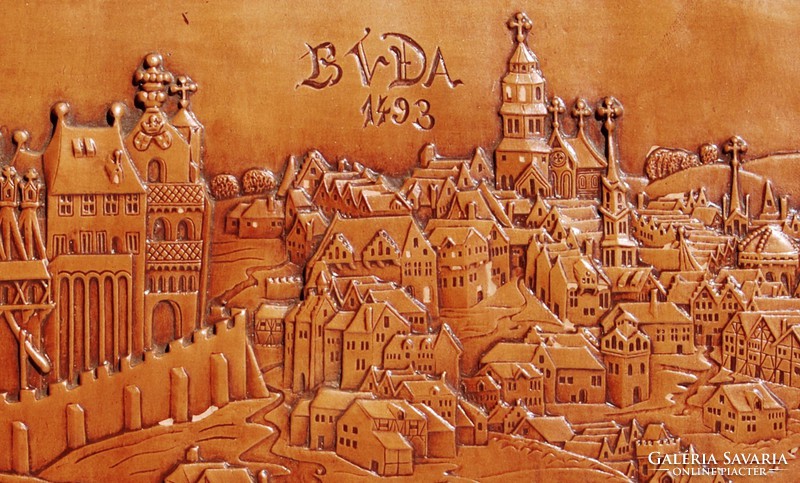 The first known view of Buda (Renaissance, 1493) - terracotta wall decoration, based on contemporary woodcut