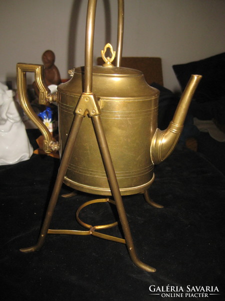 Antique tea, pouring and warming copper stand, 37 cm high, the pot is about 1 liter