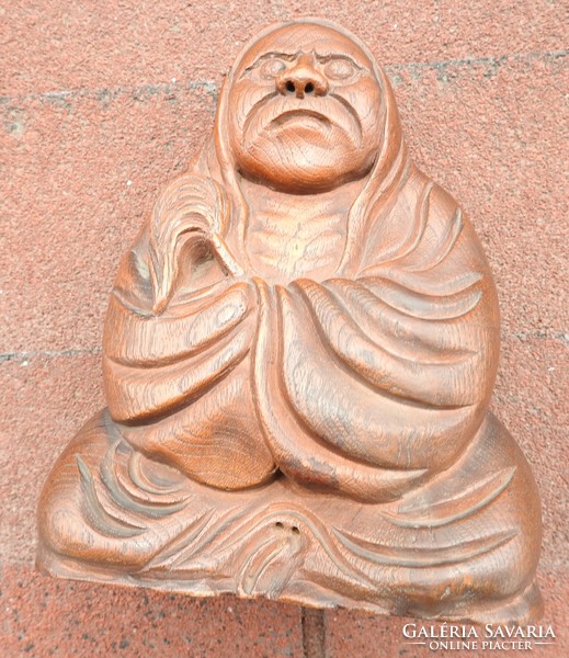 Antik fa faragott Buddha szobor - ritka ábrázolás