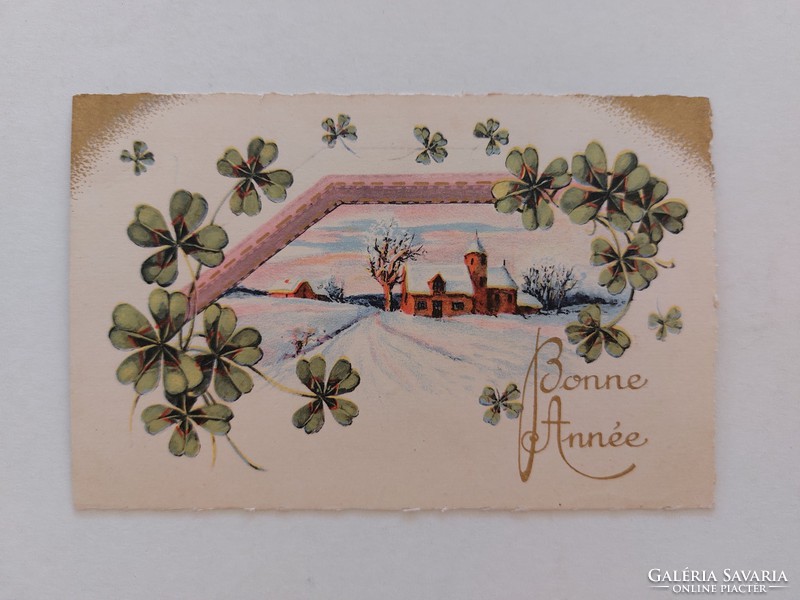 Old New Year postcard postcard clover snowy landscape