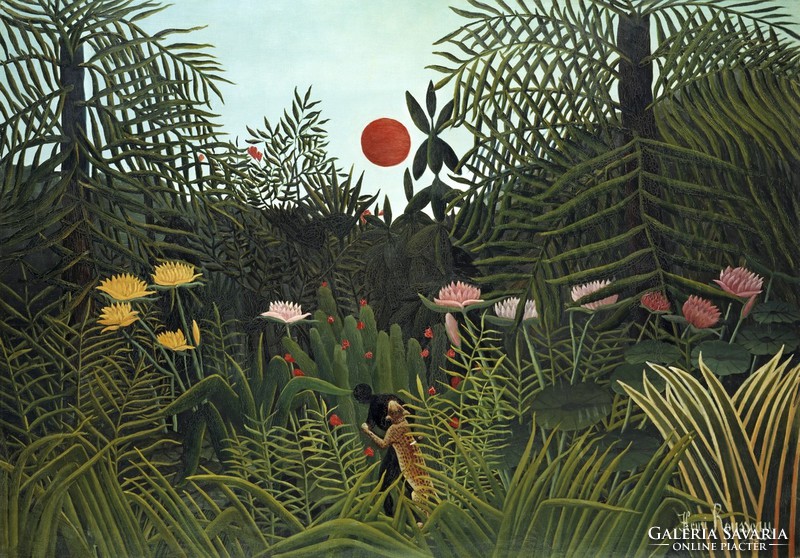 Henri rousseau primeval forest at sunset - canvas reprint on blindfold