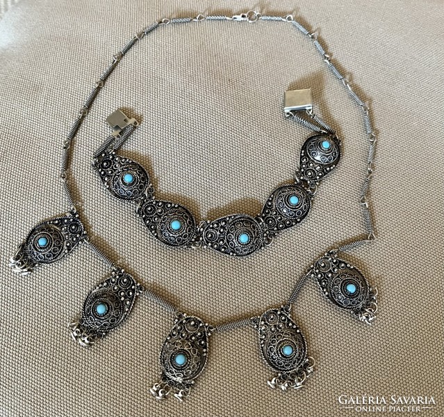 Israeli filigree jewelry set in turquoise