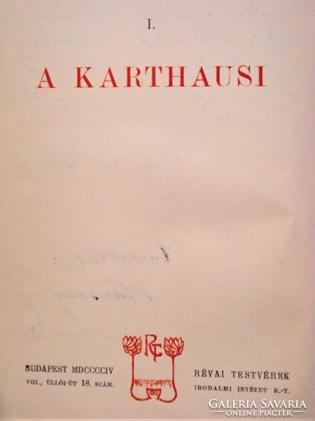 Báró Eötvös József: A karthausi (Révai Testvérek 1901)