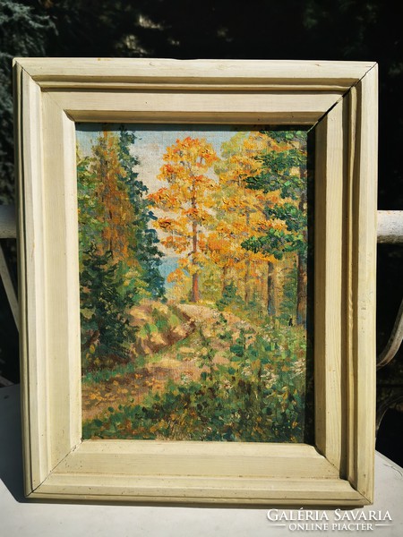 Forest road, oil painting