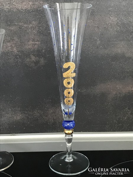 Hand-painted champagne glass from 2000, 27.5 cm high