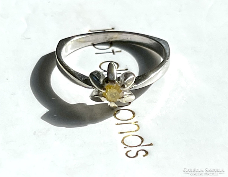 Art deco fehér arany gyűrű , gyönyörű sárga gyémánt , Briliáns kővel ! 0,20Ct