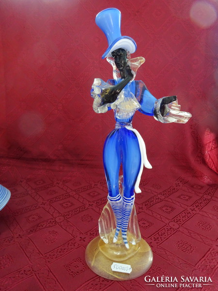 Murano glass figurine, dancing man in blue clothes, height 32 cm. The female figure is on another number!
