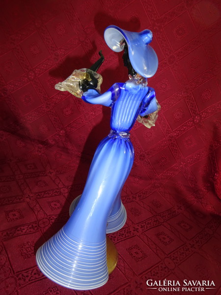 Muránói üveg,  kék ruhás, táncoló hölgy, magassága 30 cm. Vanneki!