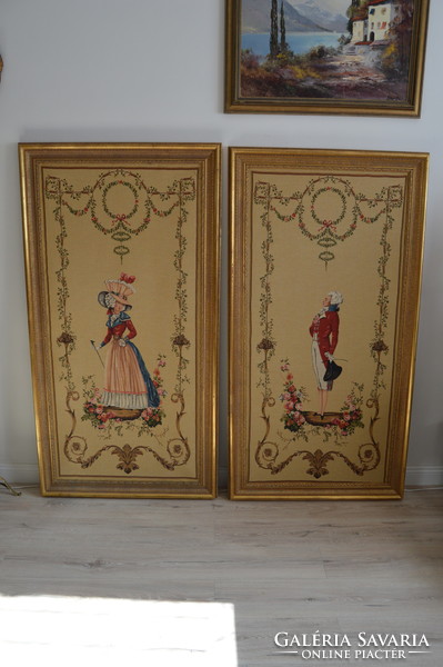 Ancient French iii. Napoleon large size embroidered picture of couple, screen, mural