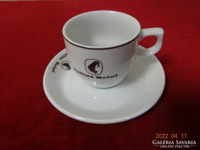 Csehszlovák porcelán kávéscsésze + alátét,  Julius Meinl reklámmal. Vanneki! Jókai.