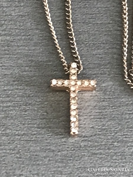 Gold-plated necklace with a cross inlaid with crystals, 40 cm long