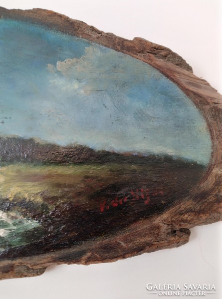 Landscape painted on Dutch bark