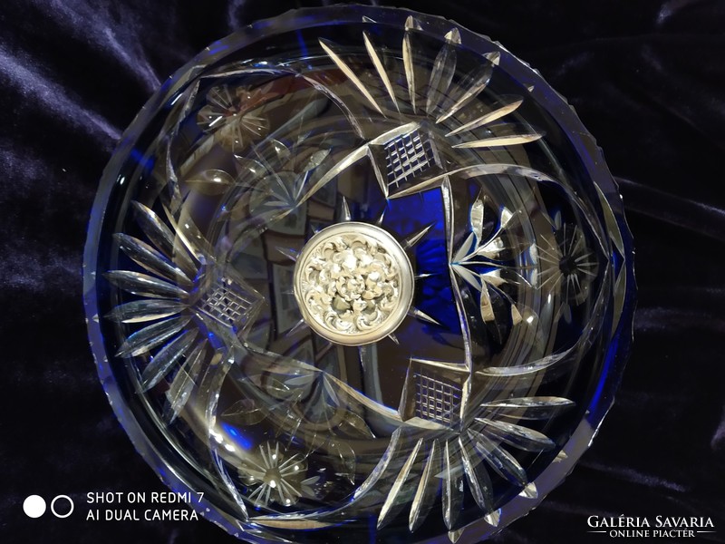 Antique silver base (800 diana), beautiful flawless blue crystal upper (aufsatz)