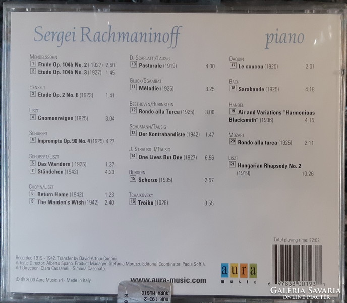 SERGEI RACHMANINOFF  ZONGORÁZIK   CD