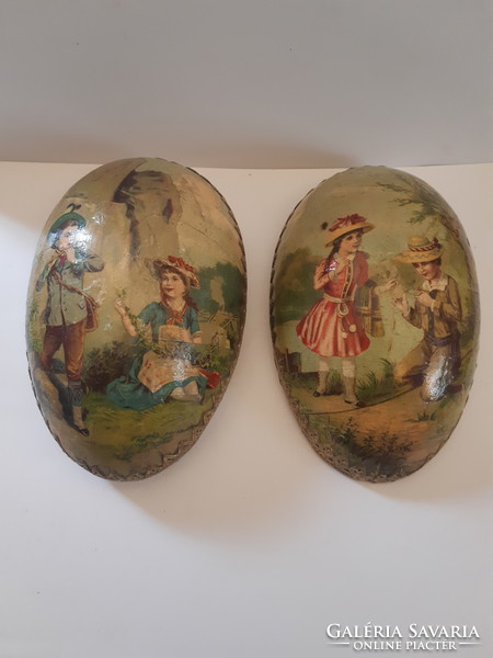 Easter! Antique paper paste with colorful figural scene Easter eggs with kids 1800s 13 cm