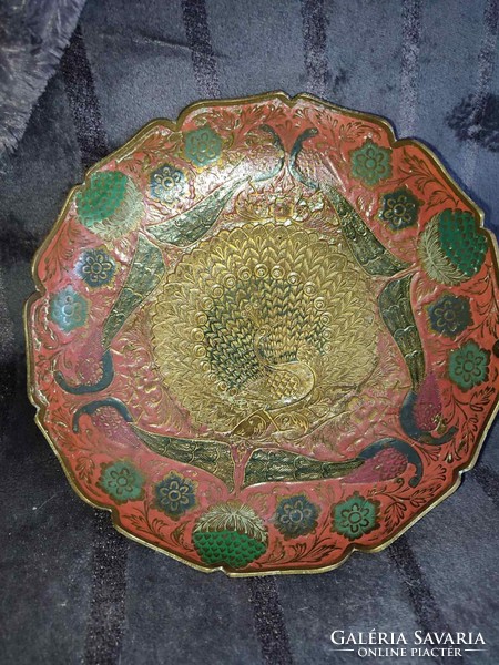 Indian fire enamel copper peacock pattern offering
