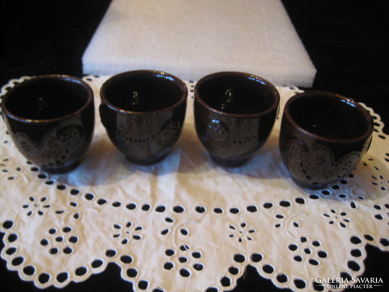 Brown glazed folk ceramic cups, about 5 cm