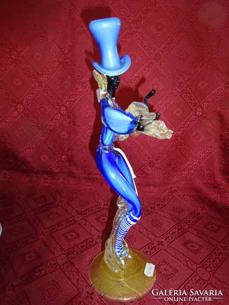 Muránói üveg figura, kék ruhás táncoló férfi, magassága 32 cm. a nő alak másik számon van  Vanneki!