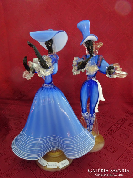 Muránói üveg figura, kék ruhás táncoló férfi, magassága 32 cm. Vanneki!