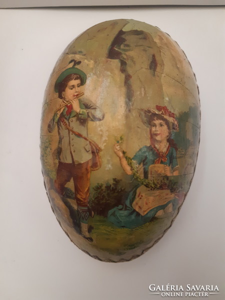 Easter! Antique paper paste with colorful figural scene Easter eggs with kids 1800s 13 cm