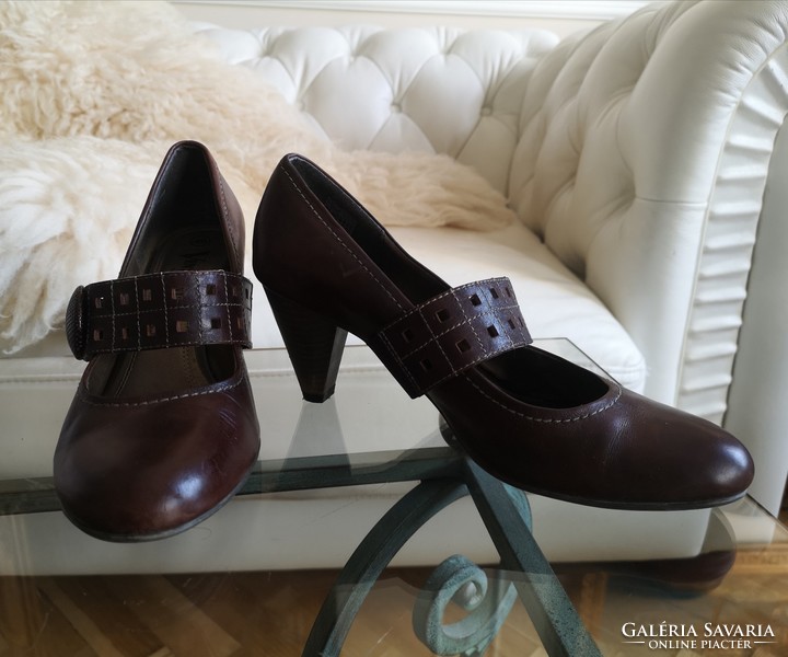 Venturini 40, leather, artdeco style, ankle strap shoes, with decorative buttons