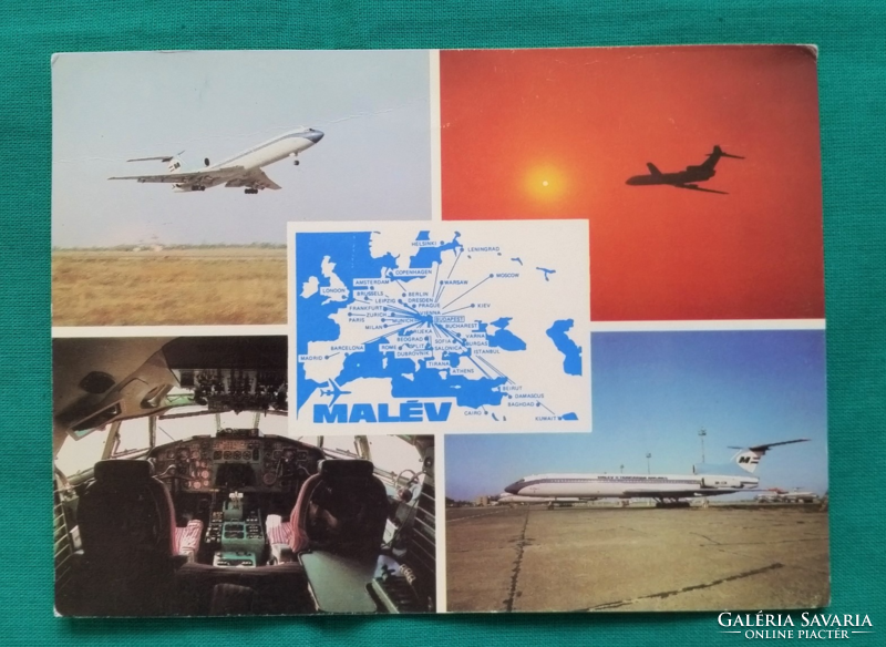 Malév, flying, advertising, postcard