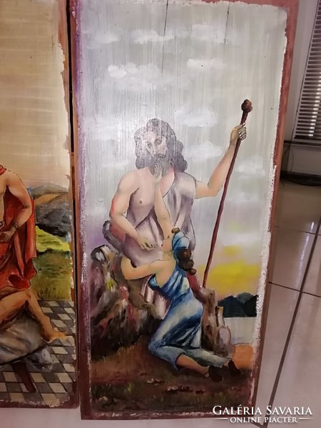 Mythological scenes, pictures, painting painted on old antique wood