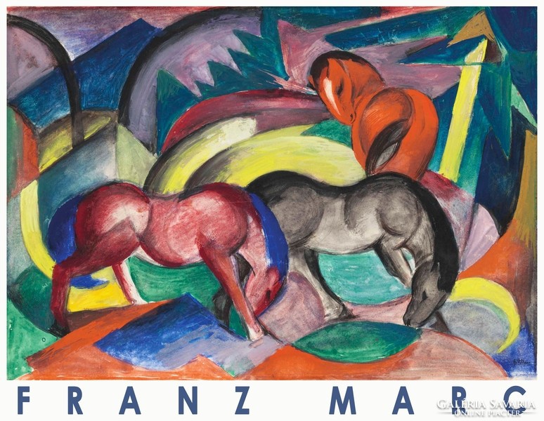 Franz Marc Three Horses 1912 German Abstract Expressionist Painting Art Poster Riding Horses