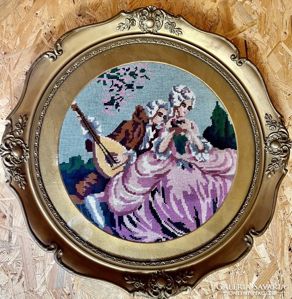 Antique baroque scene with tapestry