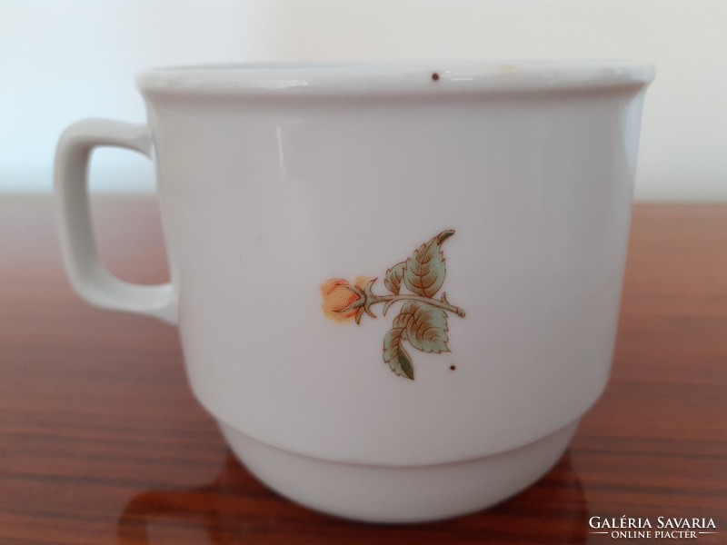 Old Zsolnay rose-patterned porcelain mug, yellow rose