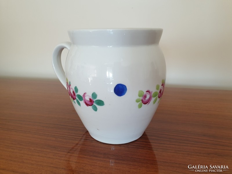 Old vintage porcelain rose-brimmed folk large koma mug silke mug