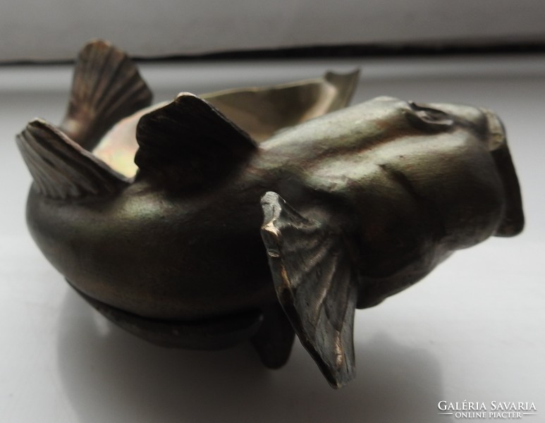 Old - marked - metal catfish - shaped ashtray - ashtray