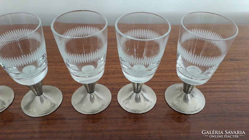 Old stemware set metal base short drink retro stemware glass 6 pcs