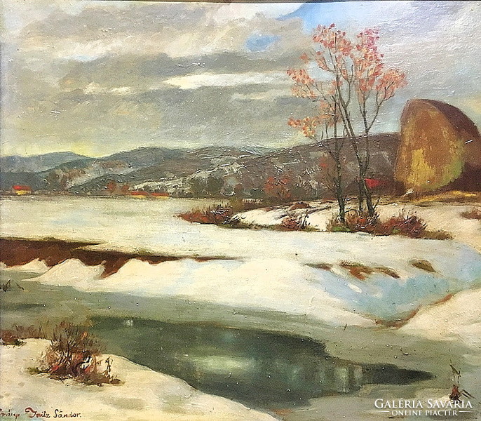 Sándor Iritz (1890 - 1975): snowy landscape around Baia Mare, 67.5 x 80.5 cm