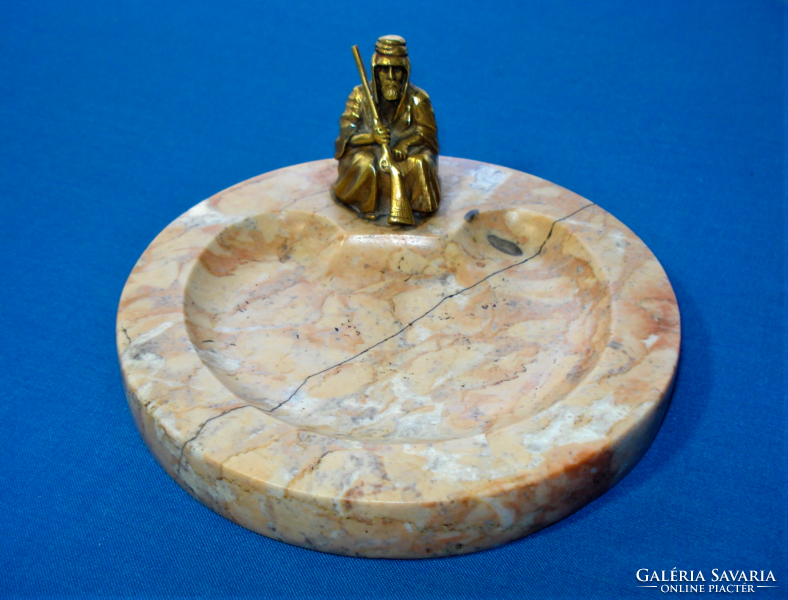Antique Bedouin statue with pink marble business card or keychain bowl