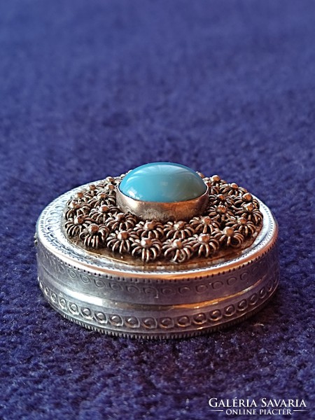 Silver box with blue stone