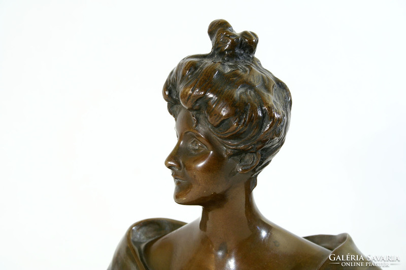 Georges van der straeten (1856-1928) female bust Paris 23,5cm société des bronzes de paris