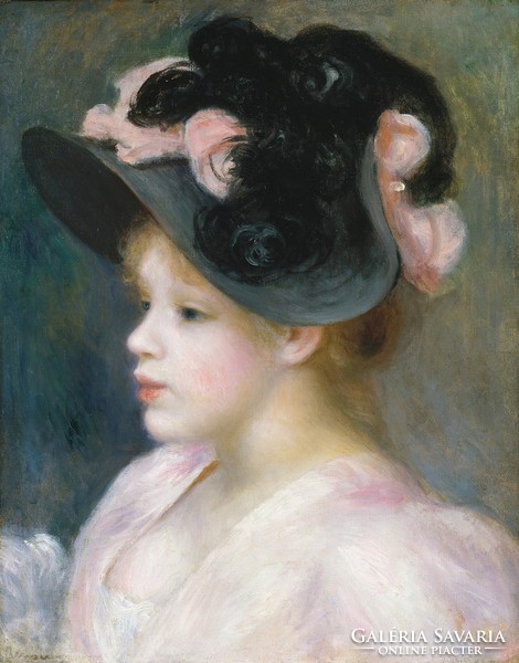 Renoir - girl in black hat - canvas reprint on blindfold