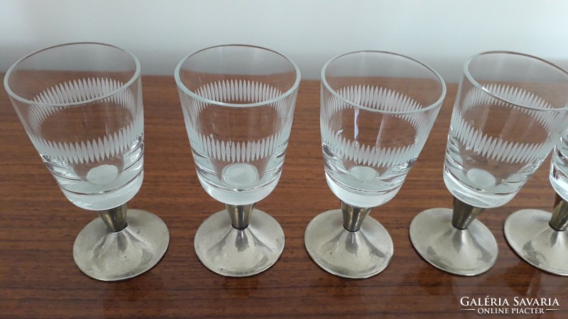 Old stemware set metal base short drink retro stemware glass 6 pcs